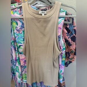 Agolde Ribbed Tank Top in Taupe Beige